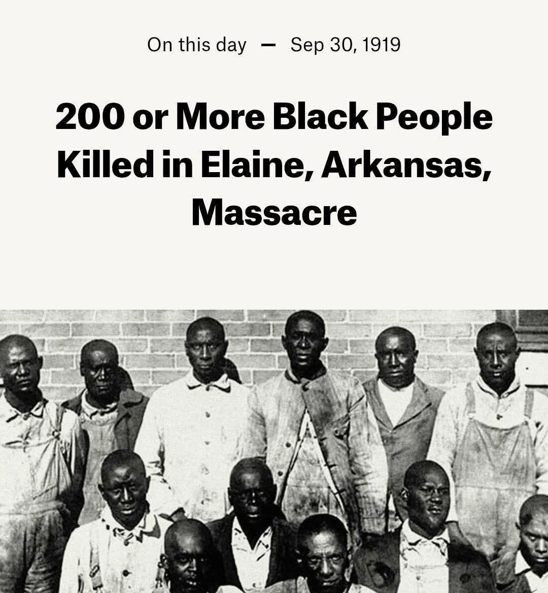 September 30, 1919, approximately 100 Black farmers were mobbed to death 