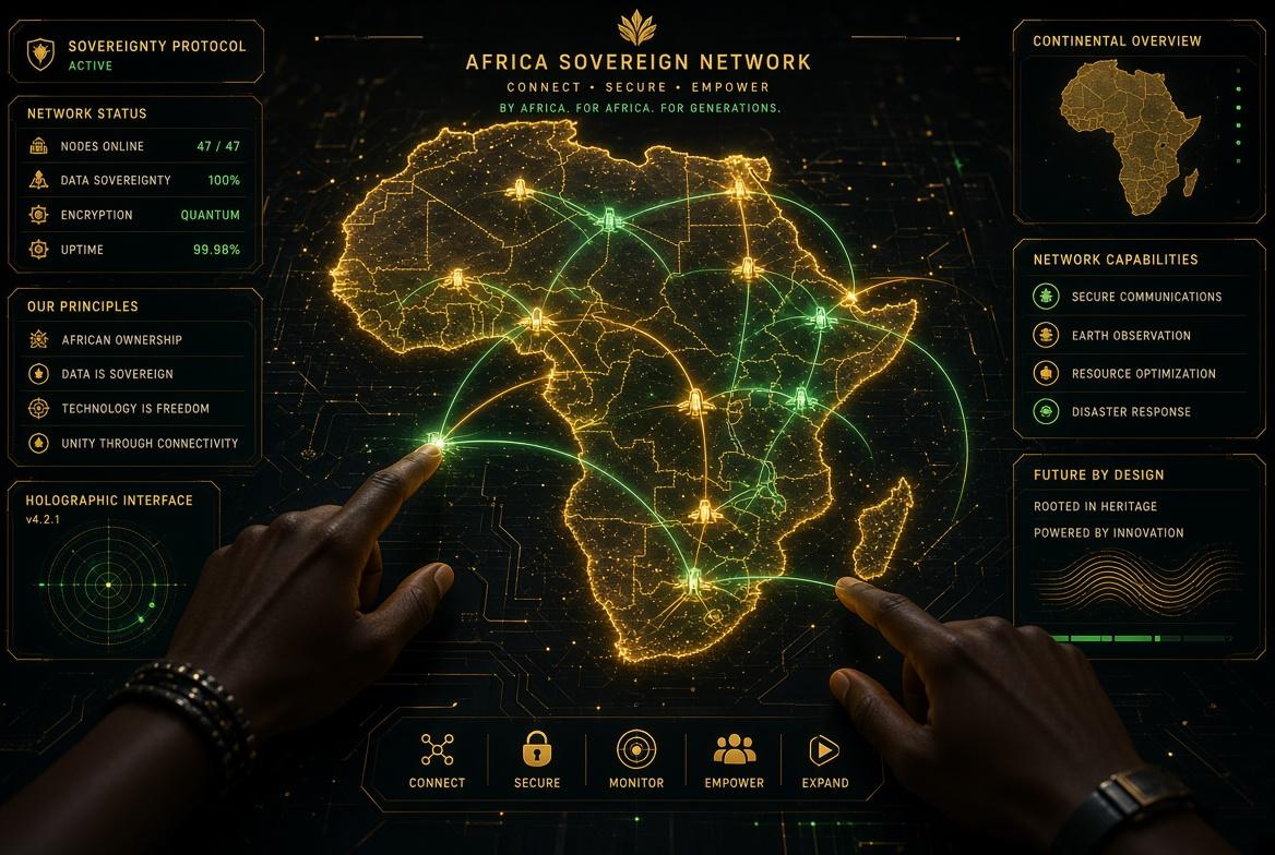 African continent map under Gen Z control with spacecraft network